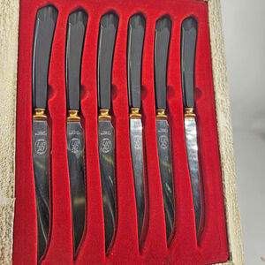 Vintage Glo-Hill 6 pc Stainless Steel Knife Set Black Gold Canada
